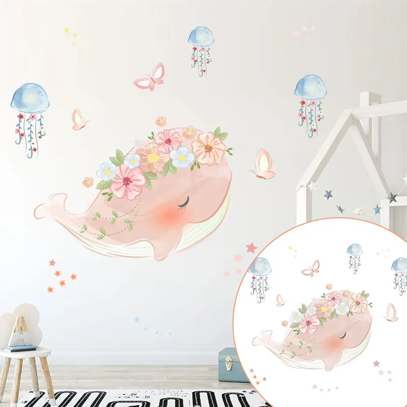 Милый Розовый Кит венок Медузы декоративные наклейки DIY домашний настенный