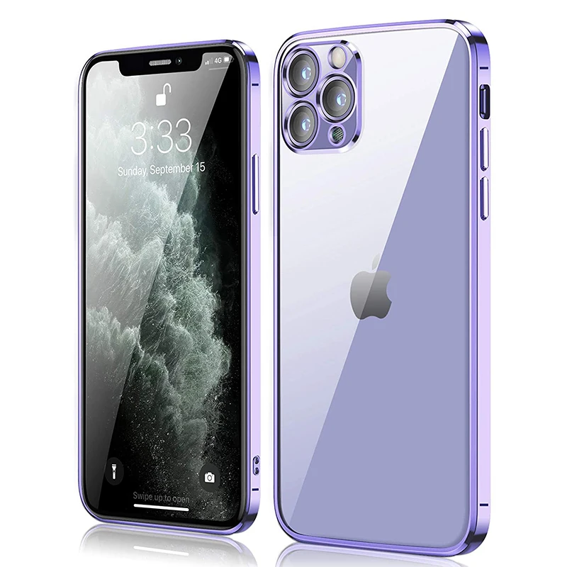 

Square Purple Plating Edge Clear Phone Case For iPhone 12 13 11 Pro Max Mini X XS XR 7 8 Plus SE 2 Ultra Thin Soft Silicon Cover