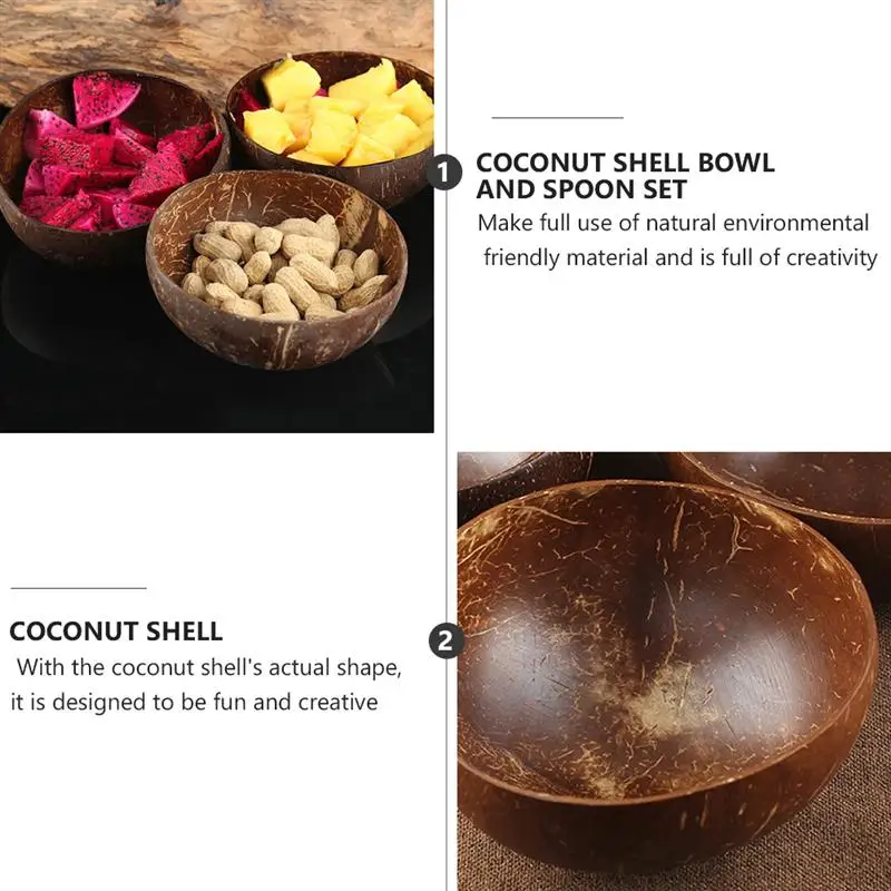 

1 Set 4Pcs Bowl and Spoon Kit Premium Coconut Bowl and Spoon Coconut Shell Bowl (Bowl Spoon for Each 2Pcs Assorted Color)