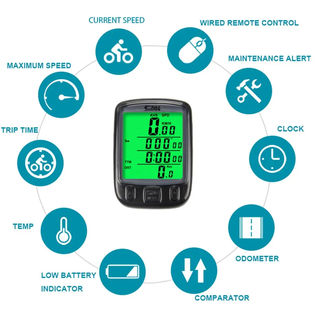 

Sunding SD 563B Waterproof Bicycle Computer LCD Display Cycling Bike Odometer Speedometer Green Backlight New 2021 Dropshipping