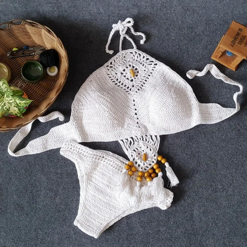 

Crochet Womens Halter Bathing Suit Europe America Hot Selling Bikini Tropica LOVE-Solid Color Two-piece Swimsuits /30