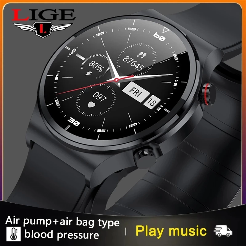 

LIGE 2022 Air Pump Air Bag Type Blood Pressure Smart Watch Men Full Touch Screen Temperature Heart Rate Monitor Sport Smartwatch