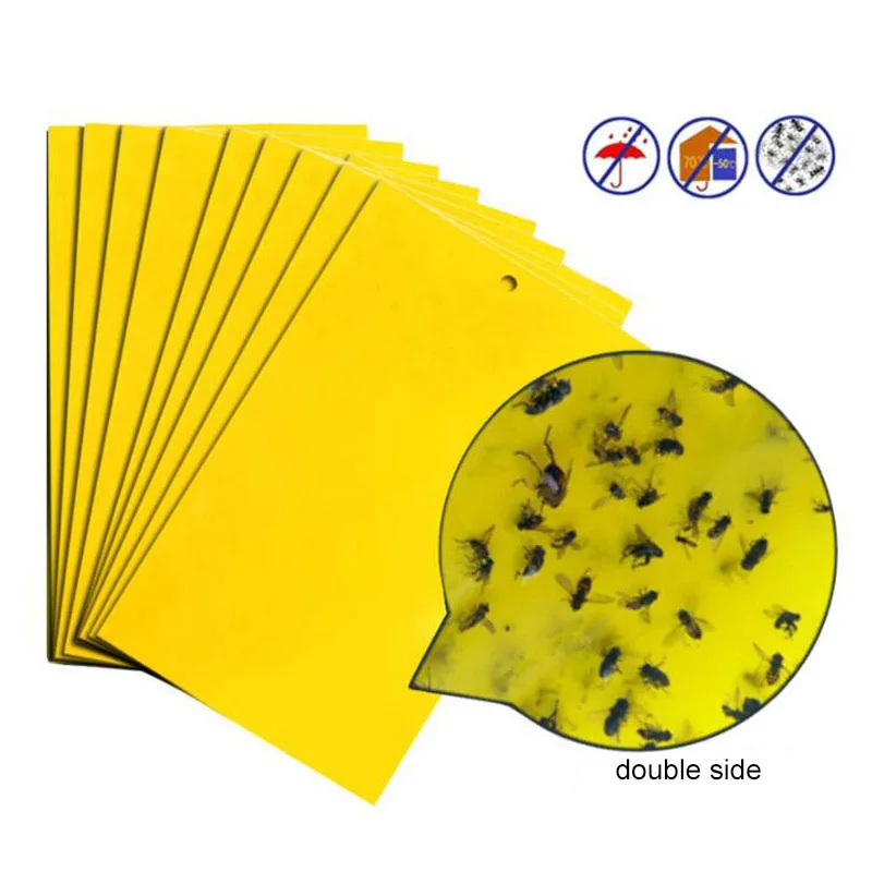 

30-100pcs Strong Fly Traps Bugs Sticky Board Dual-Sided Catching Aphid Insect Pest Control Whitefly Thrip Leafminer Glue Sticker