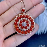 kjjeaxcmy fine jewelry 925 sterling silver inlaid natural gemstone red coral female pendant necklace noble support test