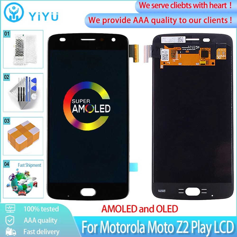ЖК дисплей 5 дюйма для Motorola Moto Z2 Play XT1710 с сенсорной панелью AMOLED/OLED экран дигитайзер