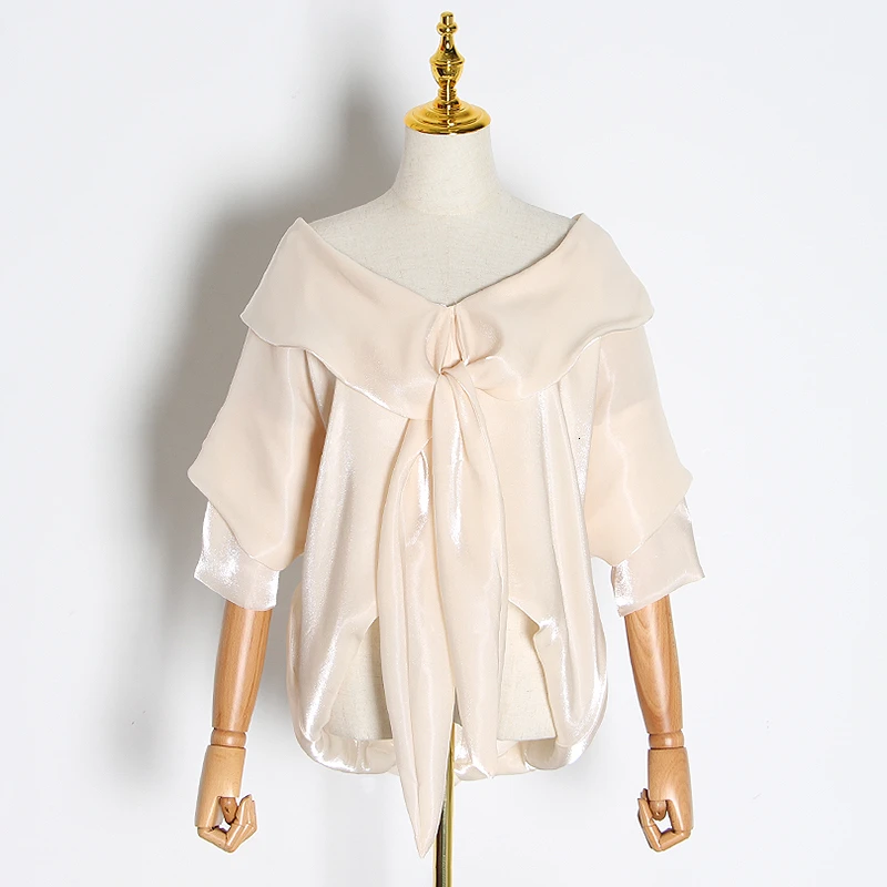 Женские блузки на шнуровке GALCAUR повседневные асимметричные с вырезом лодочкой и