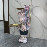 80cm large painted bear statue modern home decoration with tray piggy bank storage organization figurine decor home accessories
