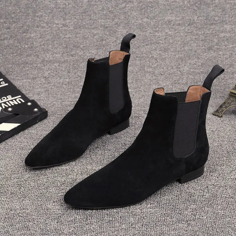 

flock flats short ankle socks boots slim pointed toe stretch fabric slip on lazy Chelsea booties women plush/single espadrilles