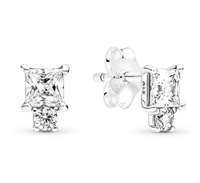 authentic 925 sterling silver sparkling round square earrings for women wedding gift fashion jewelry