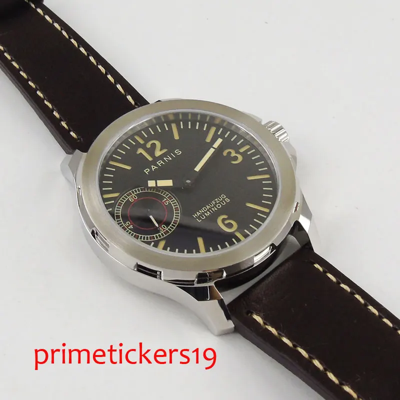 44 мм parnis черный циферблат оранжевые метки сапфировое стекло Рука обмотки 6497