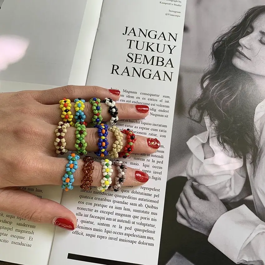 Резиновые эластичные кольца на палец с имитацией жемчуга синие белые бусины