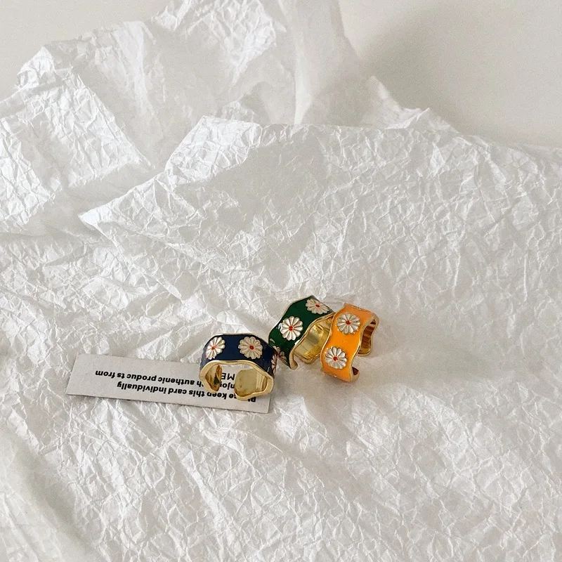 

Wide Ring Green Color Women Fashion Jewelry Small Daisy Rings Irregular Geometric Big Opening Adjustable Ring Jewellery Gift