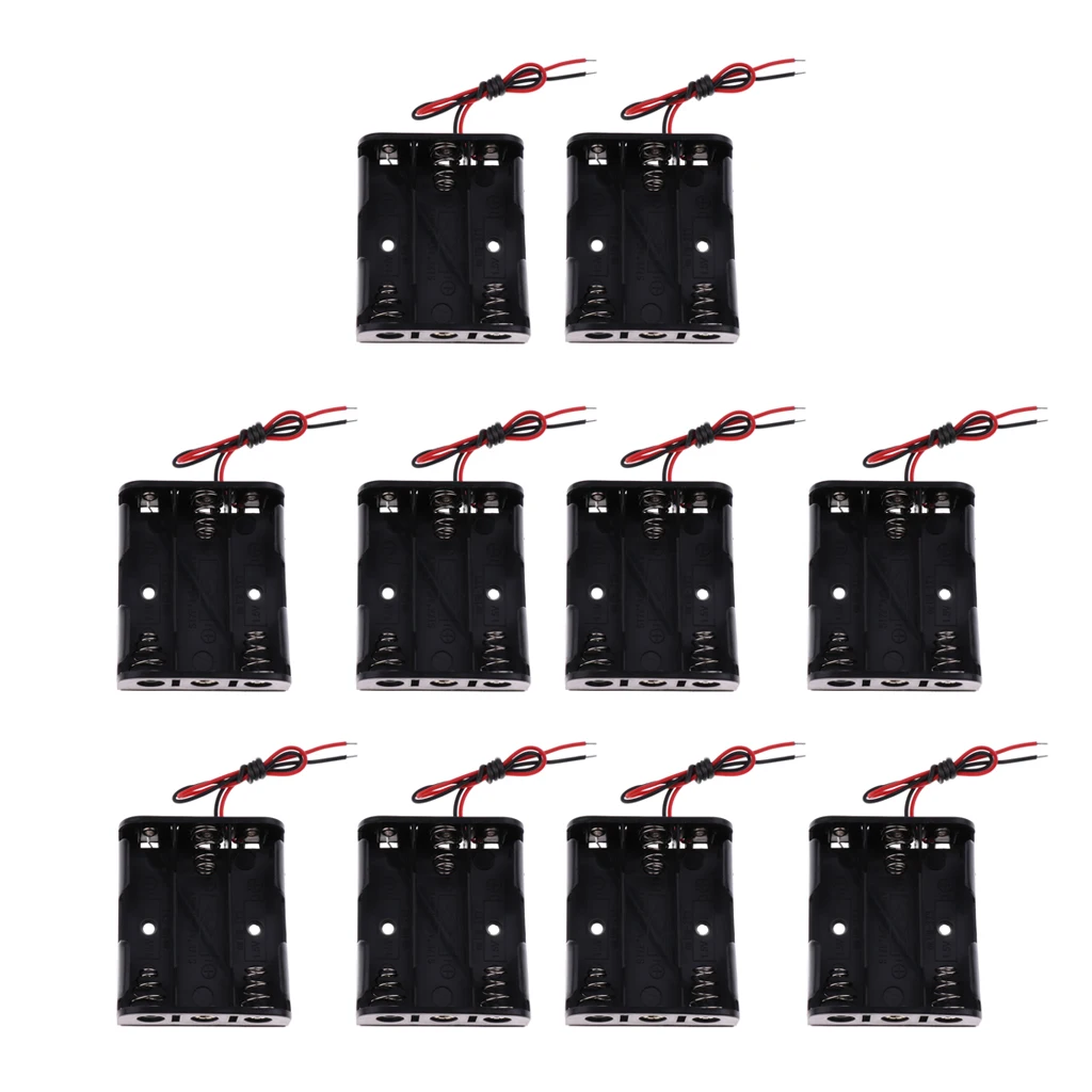 

10Pack Battery Holder Case Box Black with 15cm Wire Leads Can Contain 3xAA