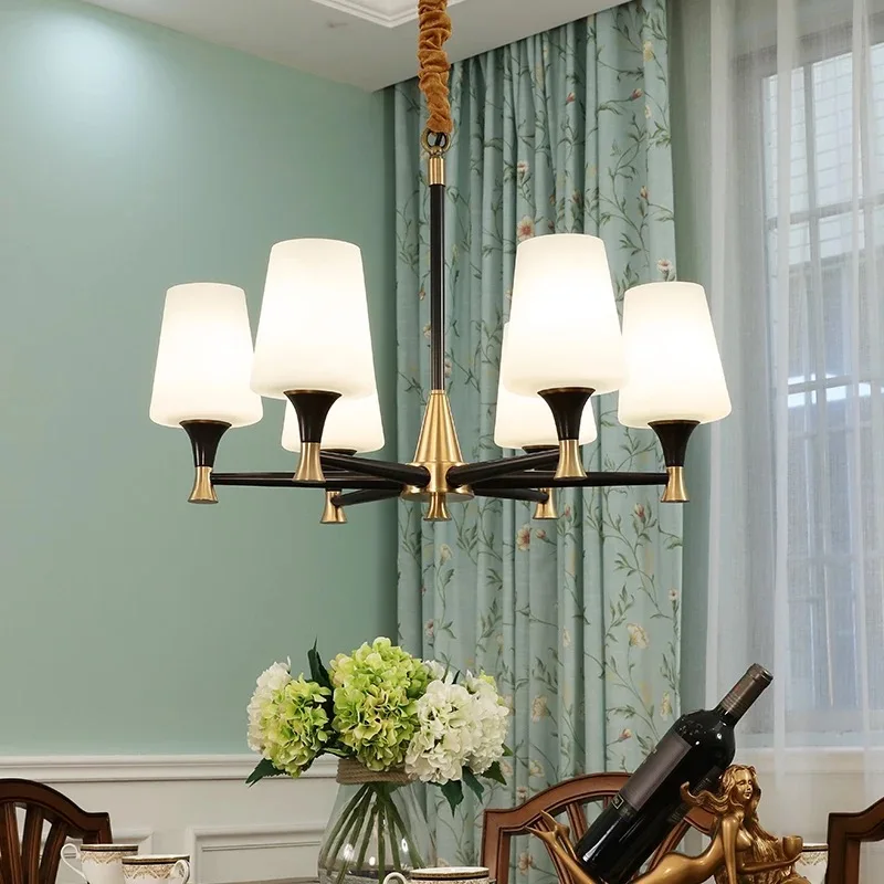 White Glass Shade Brass Chandelier Hanging Light Royal Copper Lamps Living Room Dining Bedroom Europe E27 Project Lighting|Люстры| |