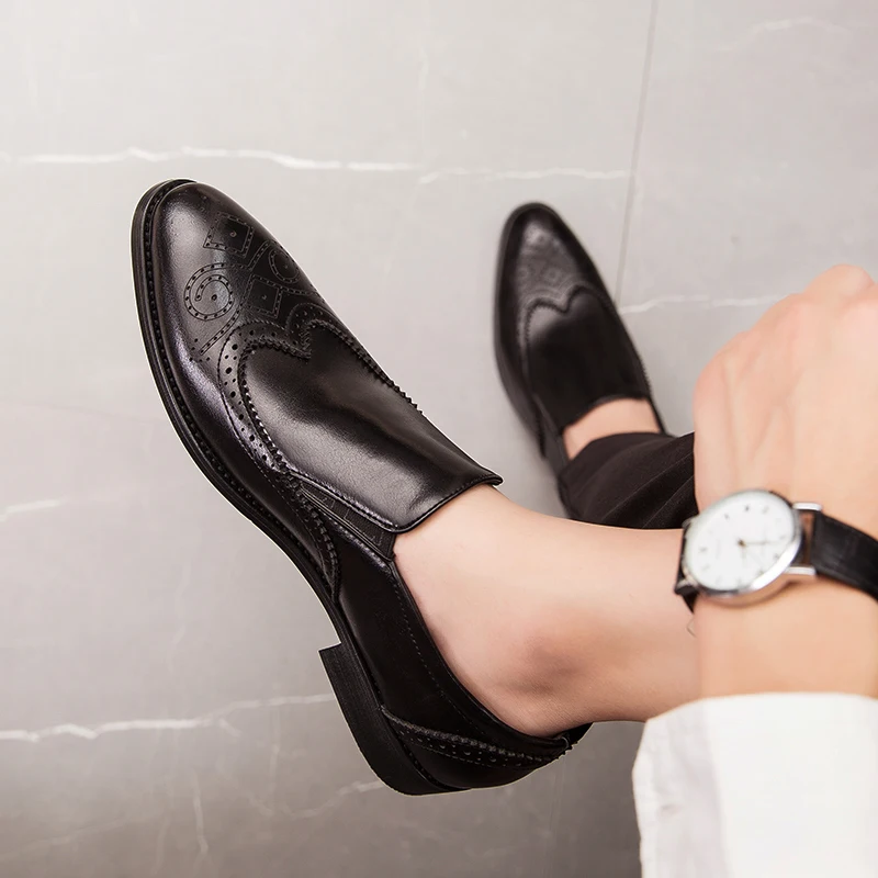 Мужские кожаные броги повседневная обувь уличные мокасины модные слипоны для