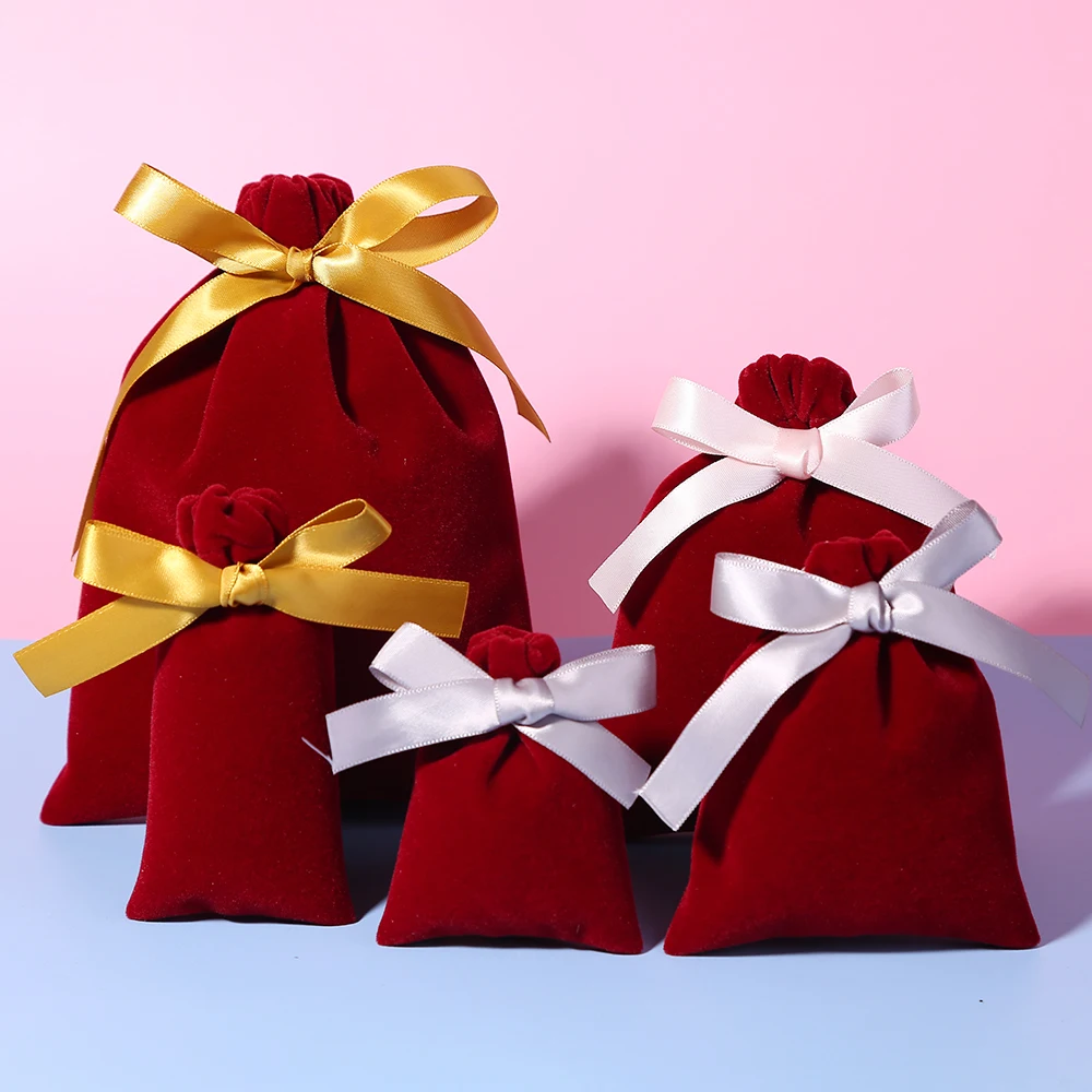 Velvet Gift Bag Jewelry Packaging Drawstring Pouch Lipstick Birthday Wedding Party Makeup Bags Wrapping Supply Sack Custom Logo