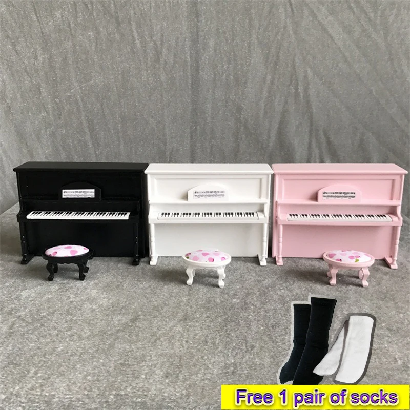

1:12 Doll House Piano OB11 Mini Model Organ And Bench BJD Photo Props Available In Three Colors