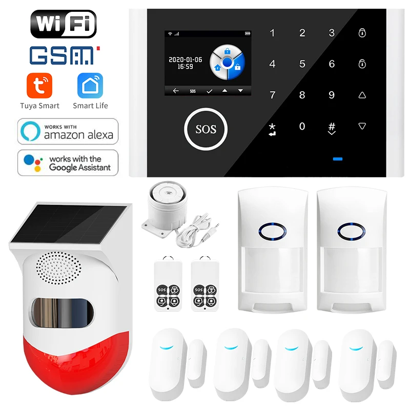 TuyaSmart Wifi GSM Alarm System Home Burglar Alarm Temperature Humidity Wireless Wired Touchpad Fingerprint Alexa Google Home