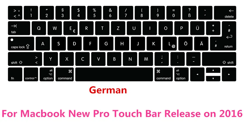 HRH силиконовый арабский Colemak Dvorak французский Иврит Клавиатура чехол для Macbook2017 Pro 1" A1706 A2159 15" A1707 сенсорная панель - Цвет: German