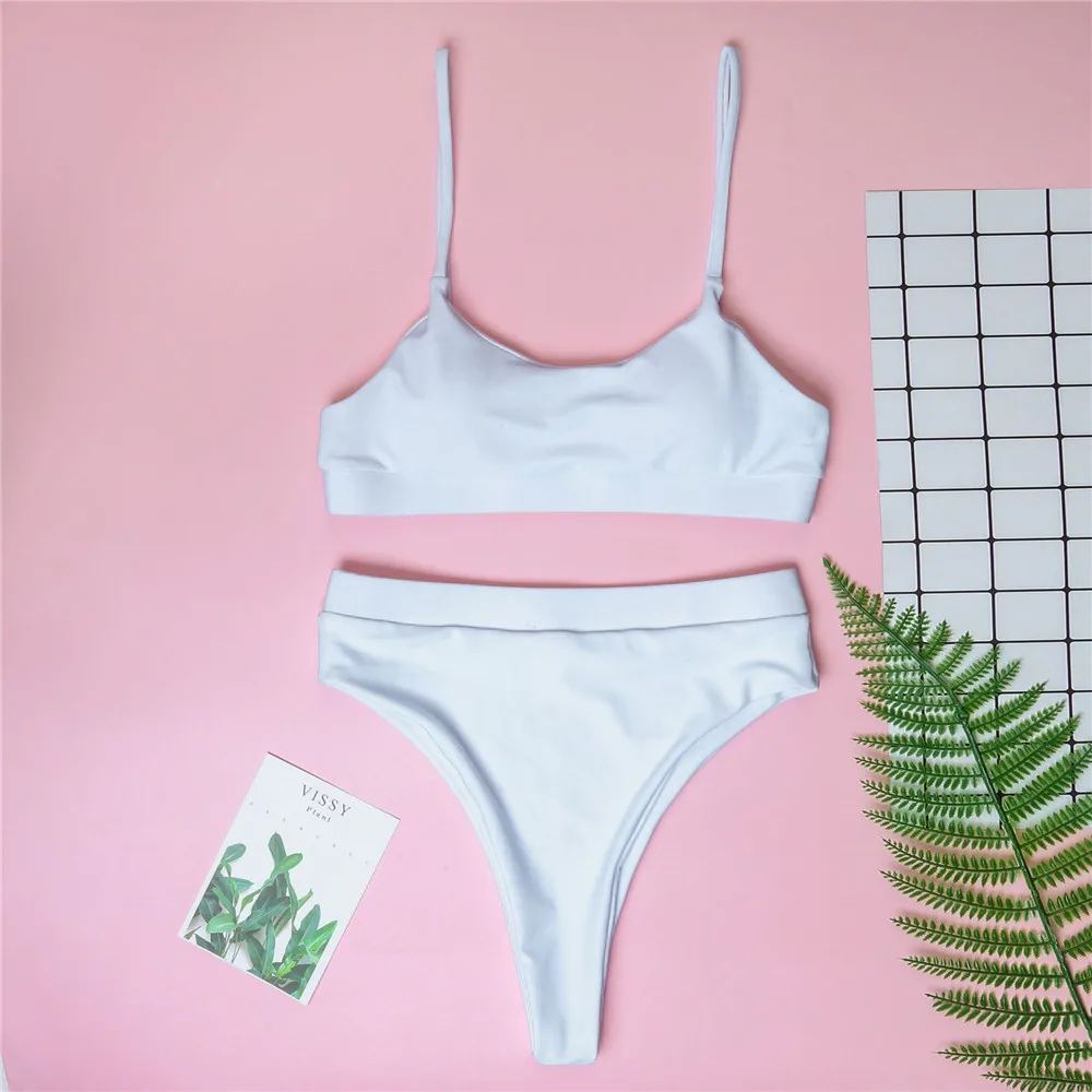 White Bikini PLAVKY сексуальные стринги в бразильском стиле с высокой талией бикини набор обрезанный купальник с высоким вырезом Женская одежда для плавания пляжная одежда для купания купальный костюм - Цвет: White Bikini