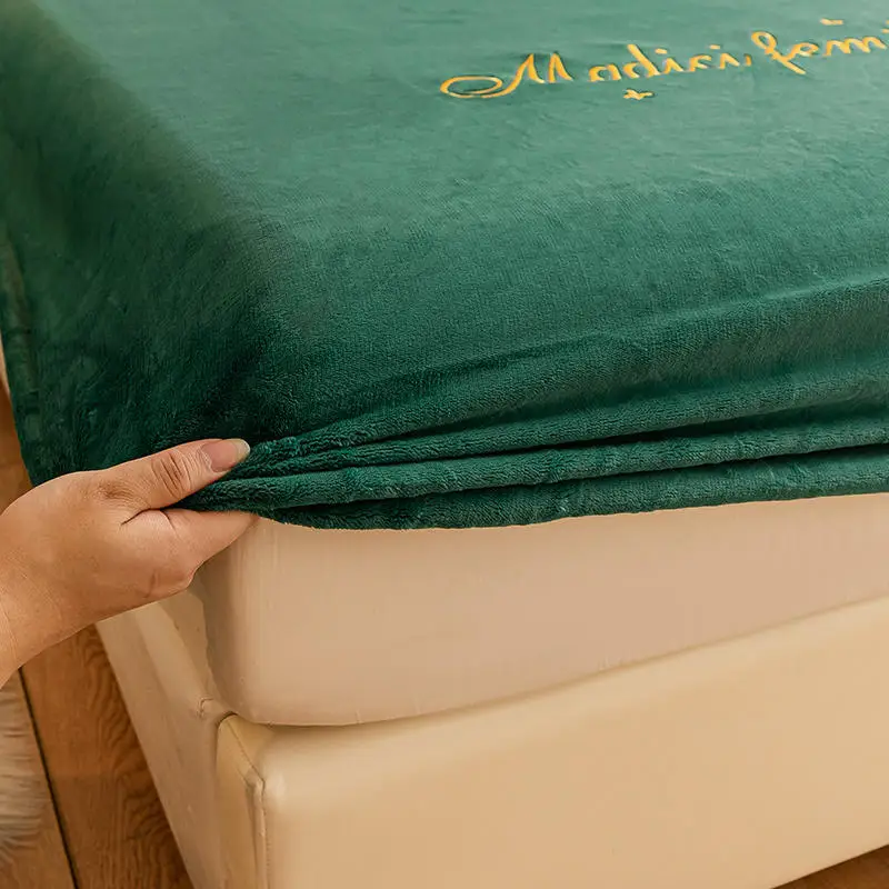 

Winter Warm solid flannel elastic band fitted sheet mattress cover super soft queen king size bed sheet and pillowcases
