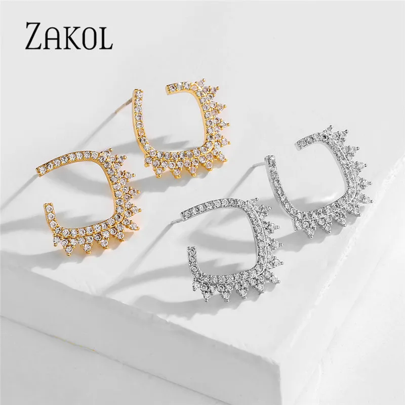 ZAKOL новые трендовые микро инкрустация цирконами Кристалл c образный серьги