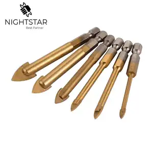 6 шт. набор стеклянных Сверл с титановым покрытием, 2 режущие кромки, головка для копья, дрель с шестигранным хвостовиком для керамической плитки, мраморное зеркало