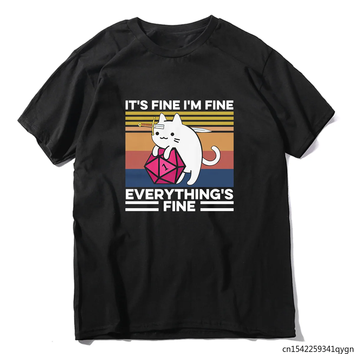 

Unisex It's Fine I'm Fine Everything Is Fine Cat with Knife Hug Dungeon Funny Gift Summer Men's T Shirt Women Tee