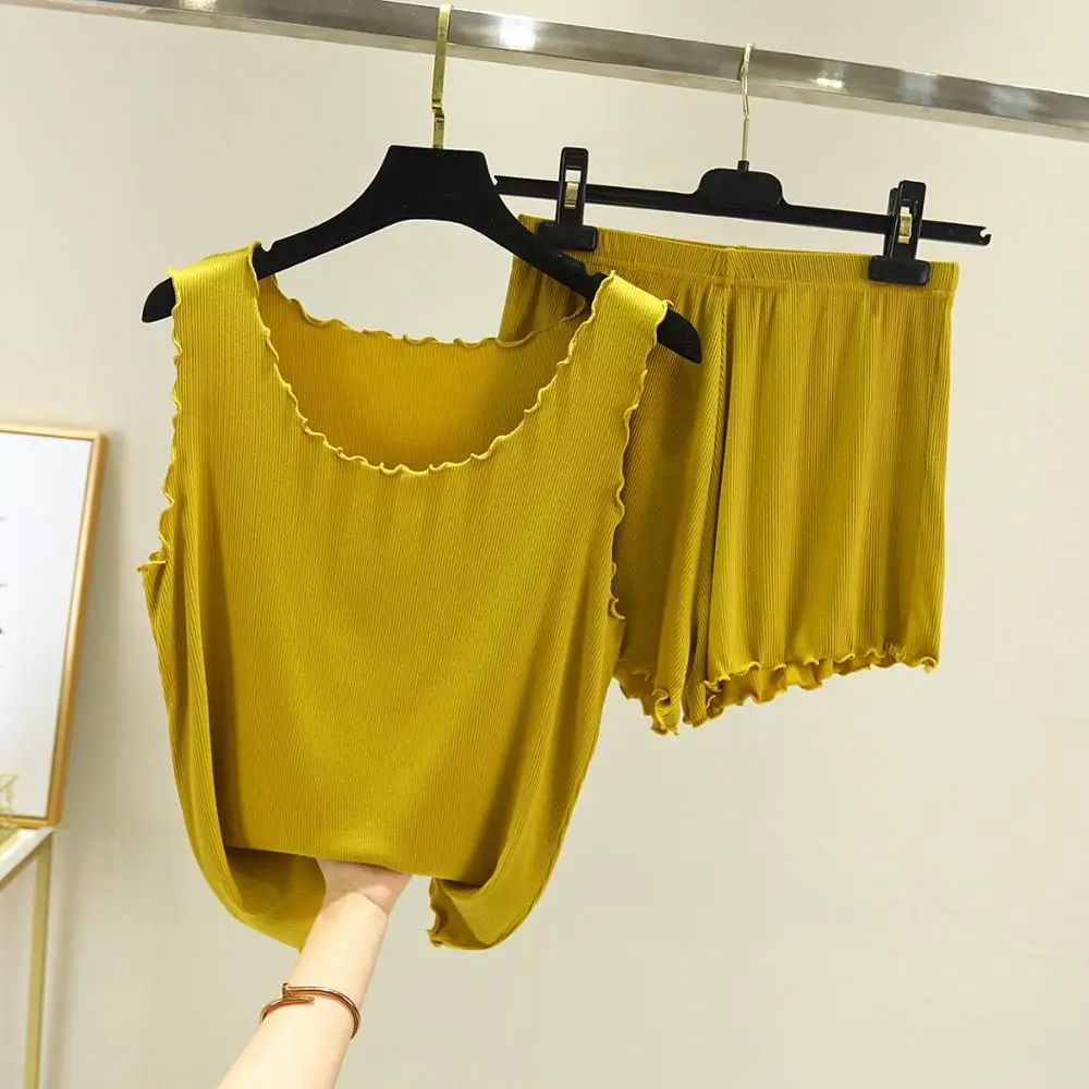 Daeyard женский хлопковый пижамный комплект милый жилет и шорты 2 шт. пижама мягкая