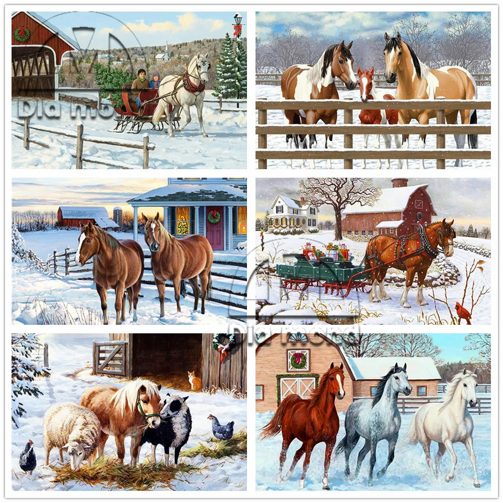 

Horse Animals Diy Diamond Painting Winter Scenery Diamond Embroidery Cross Stitch Kit Christmas Home Decor Mosaic Wall Art Decal