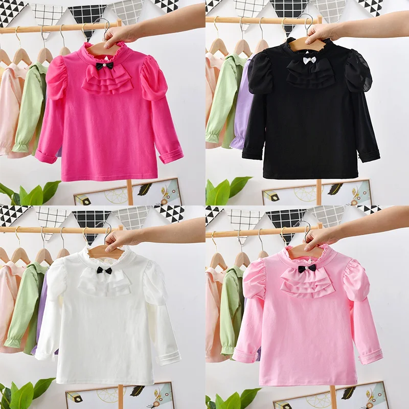 

Autumn Kids Baby Girls Boys Solid Color Cotton Shirt Wear High Collar Long Sleeved Casual T Shirt Children Baby Tops