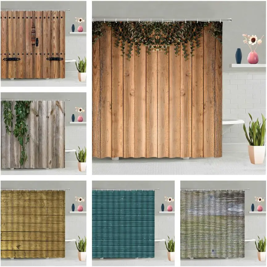 

Деревянная занавеска для душа с изображением листьев дерева, комплект аксессуаров для ванной комнаты из коричневого дерева, настенная вися...