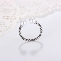 vintage 6mm pearl ring for women silver 925 jewelry accessories open finger rings wedding party promise bridal gift wholesale
