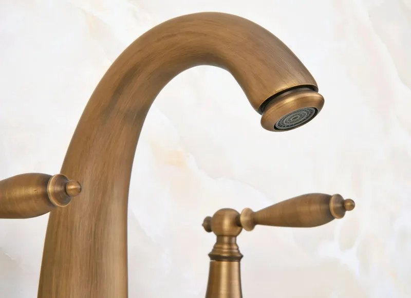 Vintage Retro Antique Brass Deck Mounted Dual Handles Widespread Bathroom 3 Holes Basin Faucet Mixer Water Taps man081 | Обустройство