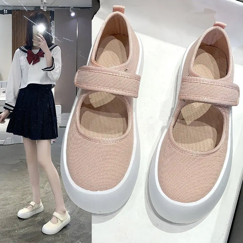 

2021 Spring/Summer New Fashion Velcro Thick Bottom Breathable Canvas Shoes Casual Round Toe Candy Color Women's Shoes