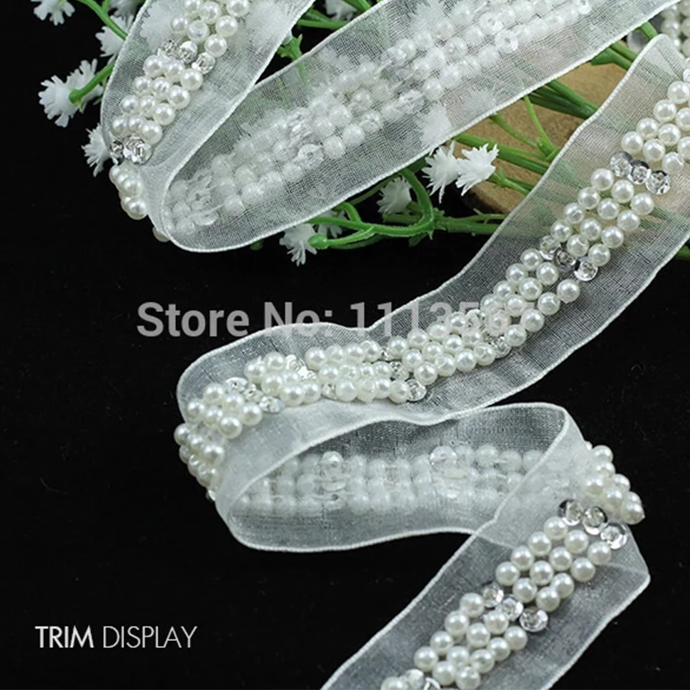 5 ярдов плетеная тесьма расшитая блестками искусственный жемчуг стразы костюм с
