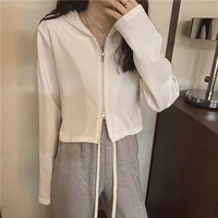 korean fashionable zipper long sleeve 2021 spring autumn women clothing knitted short cardigan femme long sleeve top ladies