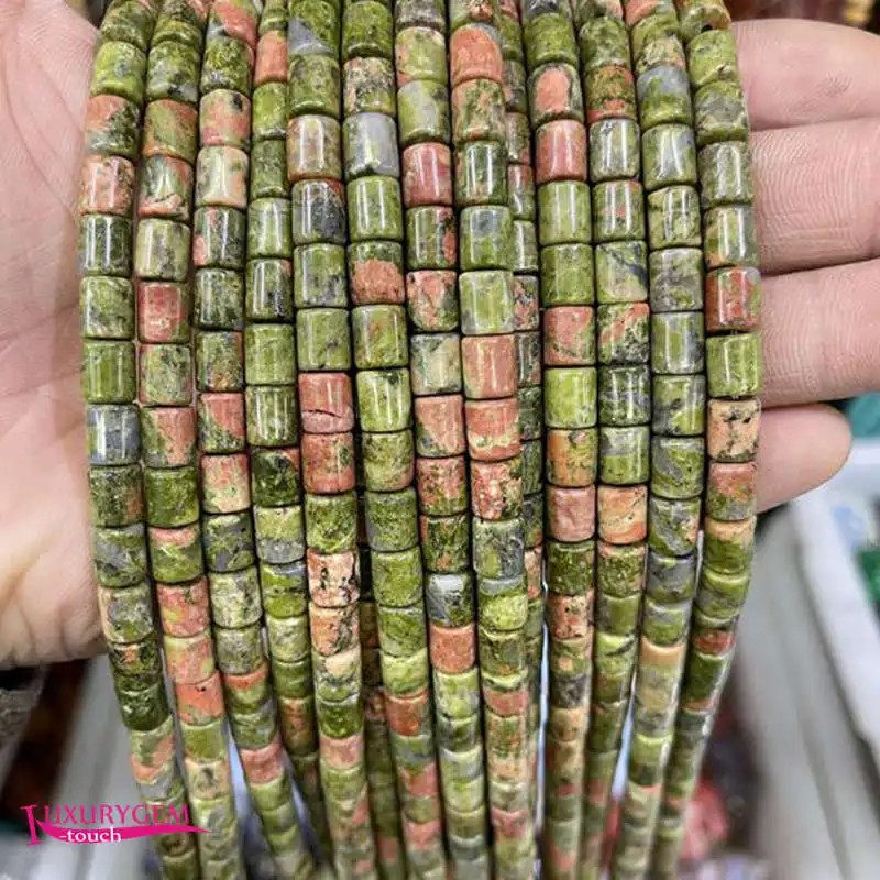 

Natural Flower Green Stone Spacer Loose Beads 6x6mm Smooth Column Shape DIY Jewelry Making 38cm a3744