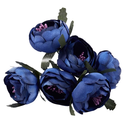 Искусственные Шелковые тканевые букеты, 6 шт./лот, цветы для невесты, декоративные цветы (ярко-синее фиолетовое сердце), диаметр одного цветка