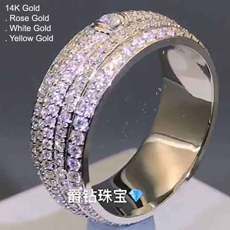 10K белое золото Moissanite бриллиантовое кольцо 5 кругов вращающееся Брендовое
