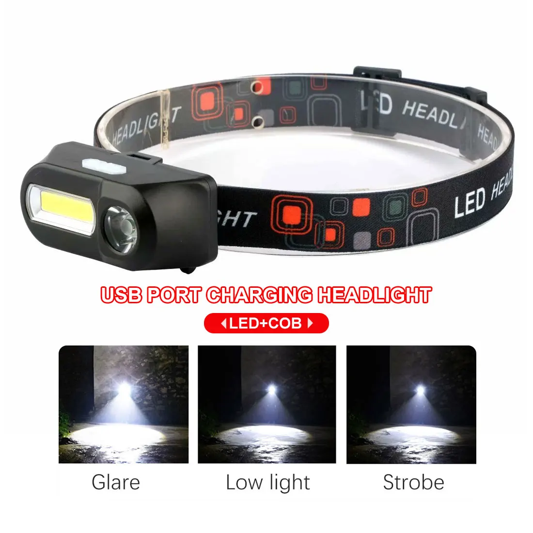 

Portable LED Headlamp USB Rechargeable Camping Waterproof Head Lamp Fishing Headlight Flashlight Torch Use 18650 USB Rechargeabl