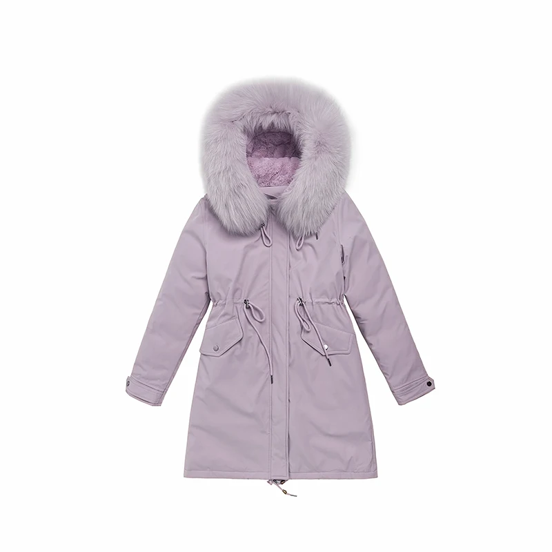 Шерстяная подкладка зимняя длинная куртка для женщин плюс размер тонкая с