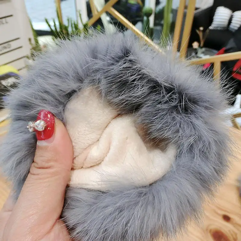 Женские кашемировые перчатки с кроличьим мехом корейская мода зимние теплые