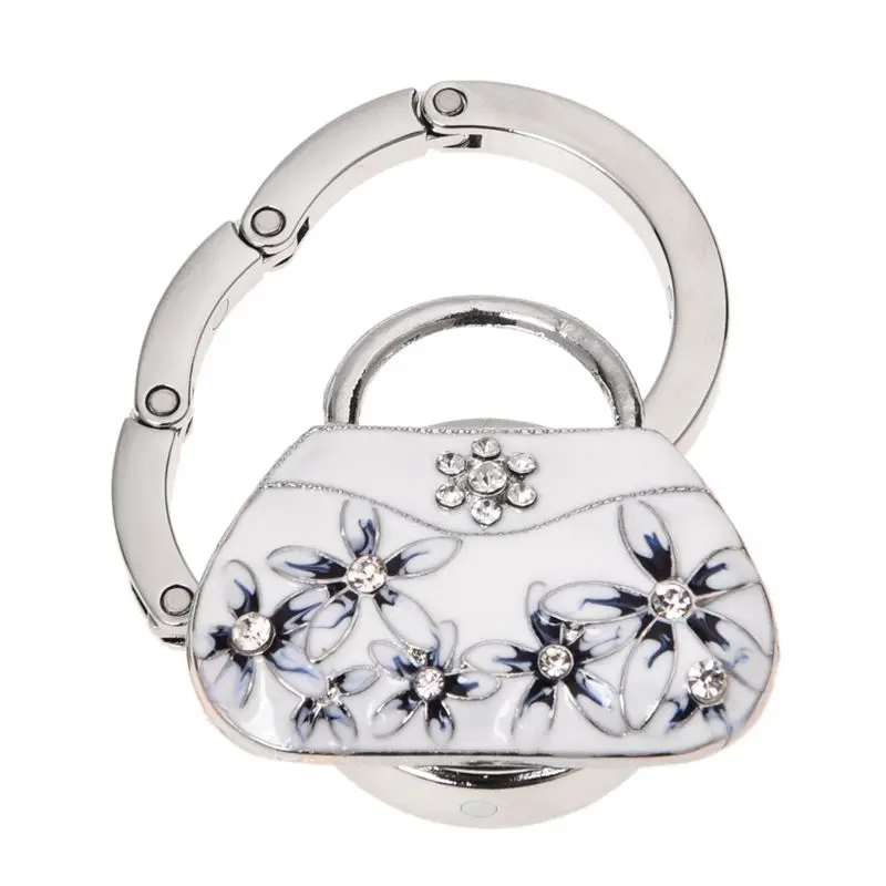 

SODIAL(R) Rhinestone Inlaid Fower Detail White Handbag Style Folding Purse Hanger