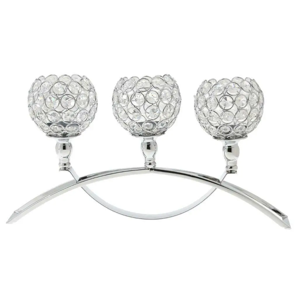Crystal Metal Candle Holder Wedding Hotel Banquet Candlestick Table Romantic Centerpiece 3-Arm Candelabra Silver Gold | Дом и сад