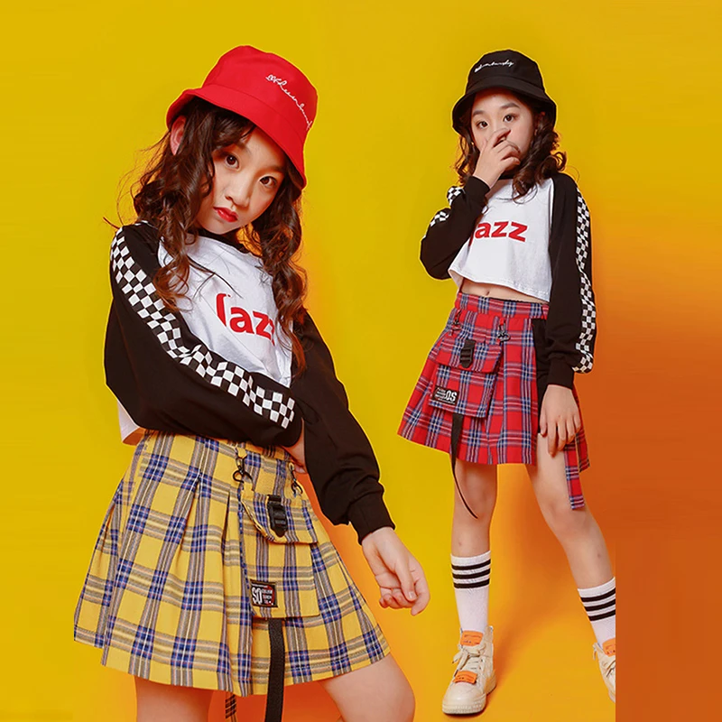 

Girls Kid Adult Hip Hop Clothing Hoodie Sweatshirt Crop Top Jazz Dance Dress Cosplay Costume Plaid Skirt Cheerleader Outfit Wear