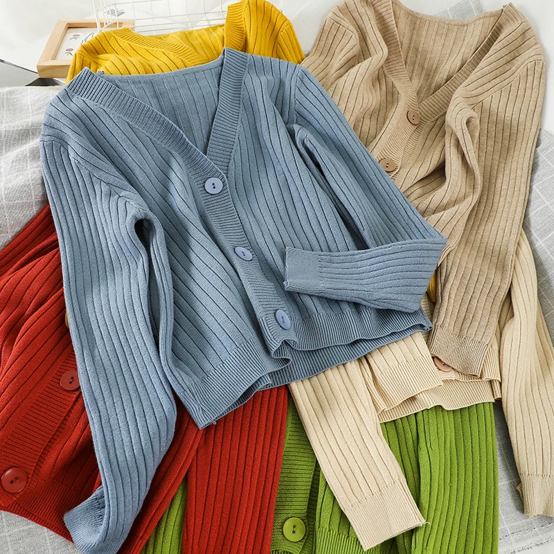 

Spring/Autumn 8 Color Women Sweaters Loose V-neck Outer Wear Sweater Coat Knit Sweater Women's Top Fall 2021 Women Clothing