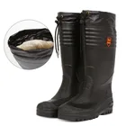 Черные Высокие рыболовные ботинки, Мужская водонепроницаемая обувь, дождевые ботинки с мехом, зимние высокие ботинки с хлопковой подкладкой, водонепроницаемые ботинки