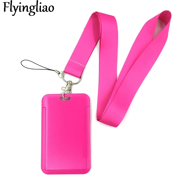 

Pure Pink Color Anime Lanyard Badge Holder ID Card Lanyards Mobile Phone Rope Key Lanyard Neck Straps Keychain Key Ring