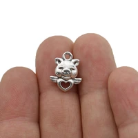 40pcs antique silver plated pig charm pendants for jewelry making bracelet diy accessories 16x13mm